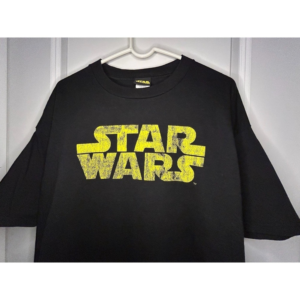 Vintage Y2k Star Wars Graphic Logo Black Yellow T-Shirt Sz Mens XL
